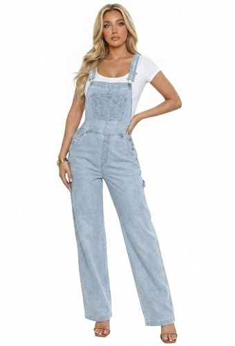 Hybrid & Company Women's Comfortable Stretch Casual Jumpsuit Denim Pants Overalls Rompers PVJ156998 LIGHT WASH M