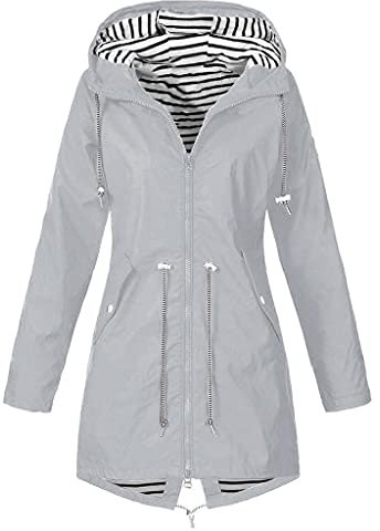 Damen Wasserdicht Jacke Herbst Fleecejacke Lang Fleecemantel Sweatjacke mit Kapuze Übergangsjacke Atmungsaktiv Regenmantel Gefüttert Winddicht Winterjacke Fahrrad Outdoor Jacken für Outdoorjacken