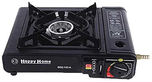 butano portatile bruciatore singolo gas da campeggio all'aperto con custodia per il trasporto, fornello accensione elettronica Happy Home BDZ-155-A 3000 W, nero Erzu