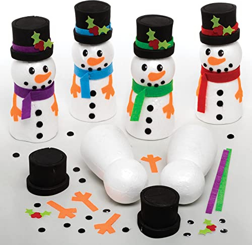 Baker Ross FE961 Schneemann Bausatz Bastelset- 4er Pack, Bastel deine eigene Weihnachtsdekorationen, Kinder Kunstset zum Dekorieren und Ausstellen, Festliche Kunst- und Bastelaktivität