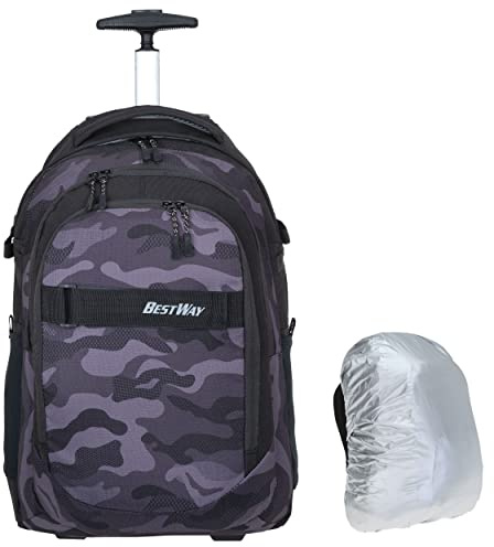 Bestway Trolley 2 Teile Set Packer Evo 40244 0117 Camo Black Grey + r | Schulrucksack Schultrolley inklusive Regenhülle Jungen Mädchen Schule Studium