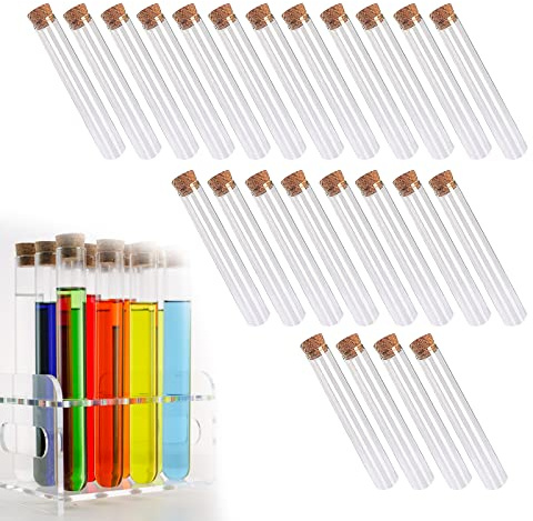 ZoeTekway Ensemble de 24 tubes à essai avec bouchons en liège, tubes à essai transparents en plastique rigide, contenants pour fêtes, mariages, bonbons, sels de bain, épices, fleurs