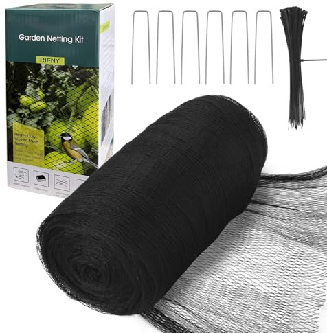 Bird Netting for Garden - 13 x 40 FT Heavy Duty Anti Bird Netting Mesh with Ties and Landscape Staples for Vegetable, Fruit Trees & Other Plants, Lasting Against Birds Deer Squirrels and Poultry