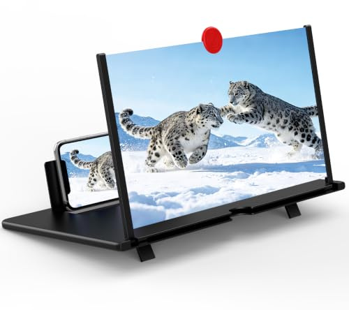 12 Screen Magnifier for Cell Phone,3D Magnifying Projector Screen Enlarger Expander for Movies, Videos, and Gaming, Foldable Phone Stand with Screen Amplifier, Compatible with All Smartphones