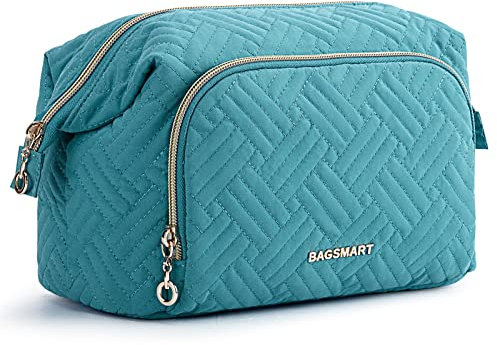 BAGSMART Kosmetiktasche, Schminktasche, Makeup Bag mit Großer Weit Offener Tasche, Reise Kosmetiktasche für Toilettenartikel Zubehör(Blau)