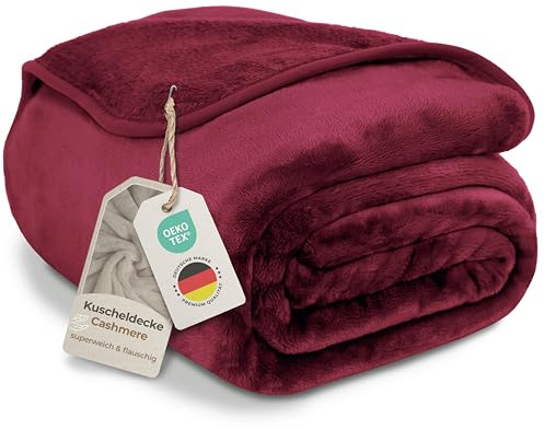 Gräfenstayn® Kuscheldecke Cashmere-Feeling - super weich & flauschig - Dicke & warme Fleecedecke - kuschelige Sofadecke, Wohndecke & Tagesdecke - Überwurf Decke Sofa, Couch (Bordeaux, 180x220 cm)