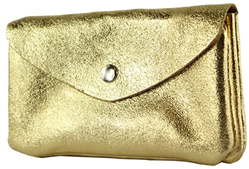 modamoda de P11 Damen Leder Geldbörse Portemonnaie Medium Handmade in Italy, Farbe:Gold-Metallic