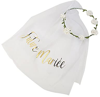 Générique - VOILE FUTURE MARIÉE COURONNE FLEURS 18X60CM BLANC