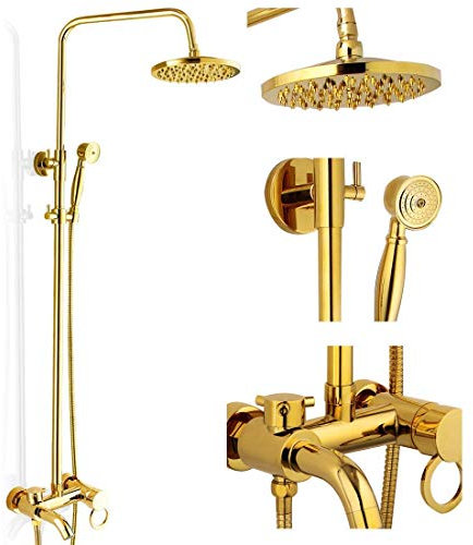 CAZARU Poliertes Gold 8-Zoll-Regenduschkopf Messing-Duscharmatur-Kit mit Handbrause High-End-Luxus-Duschset