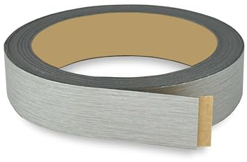 Brushed Silver Edge Banding 1 inch x 25 ft - Peel and Stick Strong Adhesive, Easy Application - Flexible and Durable Aluminium Look Edge Banding Tape for Furniture Restoration