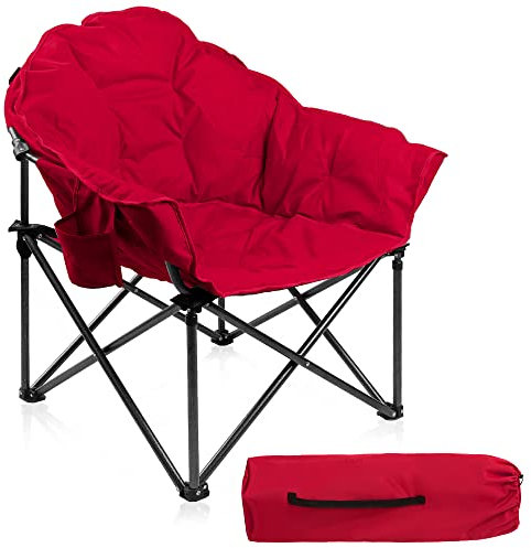 HIGH POINT SPORTS Campingstuhl Faltbar Moonchair XXL Campingsessel Klappbar Rund bis 150 kg Campingstühle Tragbar Faltsessel Klappstuhl mit Getränkehalter für Indoor Outdoor Camping Garten(Rot)