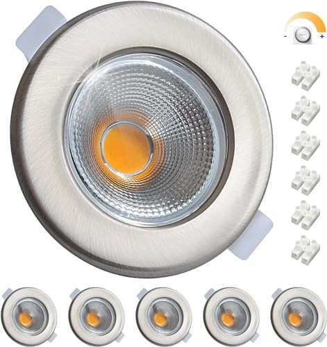 Wondlumi 6er LED Einbaustrahler Dimmbar 10W Set Spots Deckenleuchte Flach 33mm LED Spots 230V Rund Gebürstet Edelstahl Einbauleuchten 2700K Warmweiß 850LM für Küche