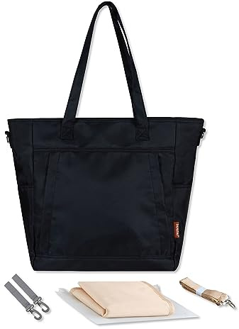 SONARIN Wasserdichte Große Kapazität Baby Wickeltasche,Tragbare Reise Wickeltasche Umhängetasche Tragetasche Henkeltaschen Babytasche mit Kinderwagen Haken & Wickelunterlage(Schwarz)