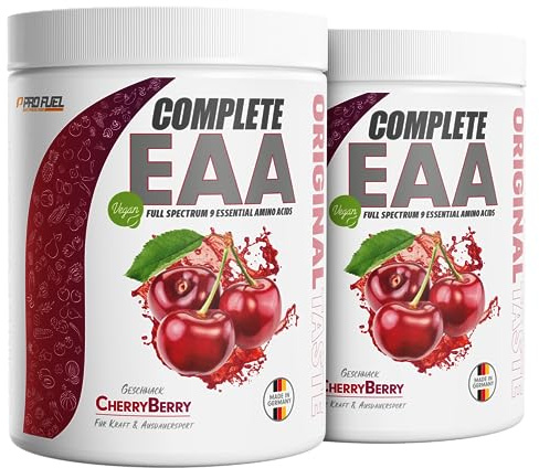 EAA Pulver 2x500g KIRSCHE - 12.500mg essentielle Aminosäuren - unglaublich lecker & erfrischend - COMPLETE EAA mit allen 9 EAAs inkl. Histidin - EAA vegan Aminosäuren Pulver - Amino Drink