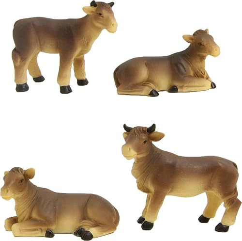 FADEDA 4 x Cows / Height: 13 cm Hand-Painted / Detailed Nativity Scene Figures - Christmas Table Decoration Nativity Accessories