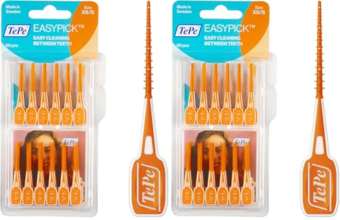 TEPE Palillos Interdentales Easypick Alillos de Limpieza Interproximal, para Espacios Estrechos y Muy Estrechos, Tamaño XS/S/Es en Un Práctico Estuche de Viaje, Color Naranja, 60 Unidades