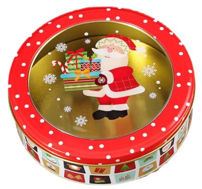 DOTBUY-SHOP Christmas Biscuit Tin, Round Cake Tin Large Storage Tin Airtight Biscuit Tins Storage, Fine Metal Box Christmas Decoration Tin Box (Set of 2,Gift Santa 1)