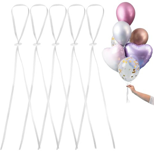 50 chiusure per palloncini a elio con cordino, colore bianco, chiusura a mongolfiera, con chiusura rapida, per fare palloncini, feste, matrimoni, compleanni, feste