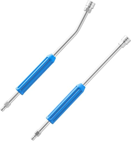 JOEJET Lot de 2 rallonges de nettoyeur haute pression de 43,2 cm, en acier inoxydable avec poignée moulée, baguette de nettoyeur haute pression incurvée à 30 degrés pour gouttière et châssis,