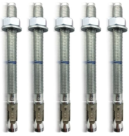Lot de 5 chevilles professionnelles pour charges lourdes M12 x 220 - Galvanisées - Homologation ETA - Option 1 pour béton fissuré et non fissuré - Ancrage en béton pour charges élevées - Boulons