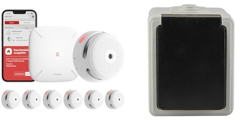 X-Sense XS01-M ProConnected Rauchmelder mit SBS50 Basisstation & UNITEC Steckdose 1-Fach AP FR, für Feuchträume im Innenbereich, mit Berührungsschutz, bis 16A, IP44