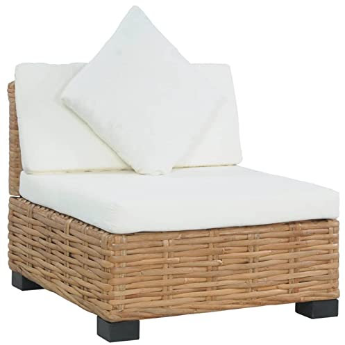 ZEYUAN Sofa ohne Armlehnen mit Auflagen, Lounge Sofa Outdoor, Garten Loungemöbel, Gartensofa, Gartenlounge, Balkon Set Möbel,Natur Rattan