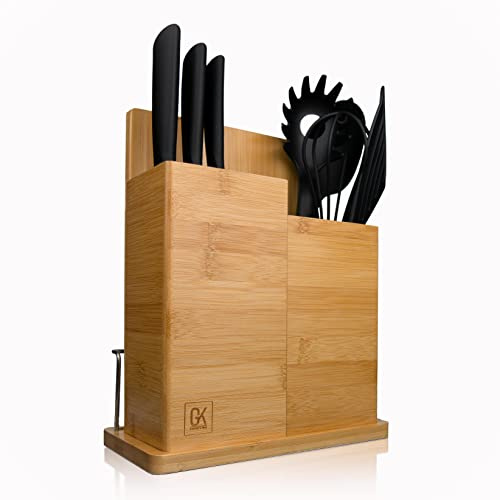 GK KRAUTLING | 3 in 1 Küchen Organizer aus Holz (Bambus) (Organizer 3 in 1 - Messerhalter, Utensilienhalter, Schneidebrett)