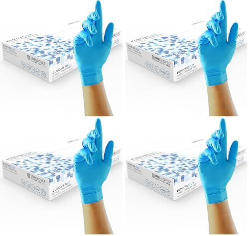 UNIGLOVES Unicare Flex Nitrile Multipurpose Disposable Gloves, Powder Free, Ultra Lightweight, Box of 100 Gloves in Blue, Size Small (GS0212) (Pack of 4)
