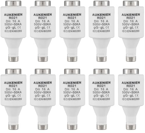 AUKENIEN DII E27 R021 Fusibles Céramique Spirale Diazed Fusible 16A Ceramique 500V 50KA pour Câbles et Protection Ligne (Paquet de 10)
