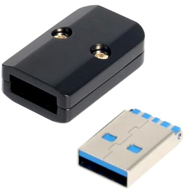CY Connecteur USB 3.0 Type-A mâle à souder avec boîtier en Alliage d'aluminium, Adaptation Noire pour câble de 6,0 mm
