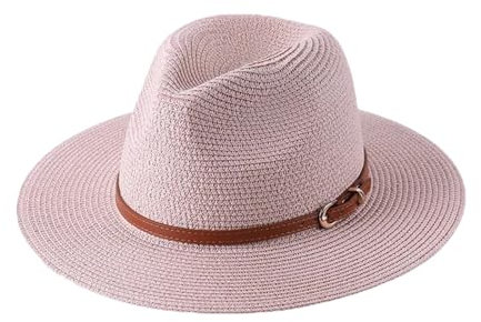 Damen Panama Hut Aus Weichem Stroh Mit Braunem Gürtel Herren Fedora Hut Mit Breiter Krempe Für Strand Und Sonne pnnrk02 57cm