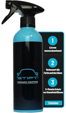 Stipt Ceramic Coating - Keramikversiegelung für Auto Lack, Scheiben, Kunststoff & Gummi - Extrem Wasserabweisend, Hochglanz & Farbintensivierend - 3 Monate Schutz vor UV-Strahlung & Verschmutzung