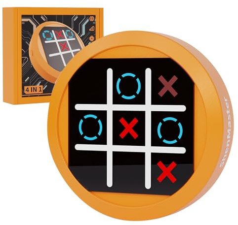 Elektronisches Tic Tac Toe Spiel, 4-in-1-Handheld-Puzzlespielkonsole, tragbares Reisespielzeug für Autofahrten, pädagogisches und Gedächtniswachstums-Brettspiel für Kinder und Erwachsene