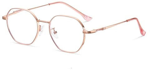 Polygonale Lesebrille aus Metall für Herren und Damen, Computerbrille mit Blaulichtfilter, Stilvolle Achteckige Lesebrille(Rose gold,1.5)