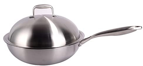 Olla para cocinar, Wok Tradicional, Wok Acero Inoxidable, Cocina inducción, Wok inducción, Sartén para saltear Wok Acero Inoxidable con Tapa