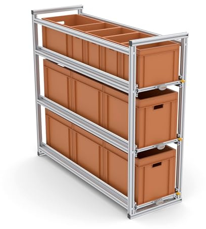Tinobu Heckschublade Kastenwagen 120 cm - Auszugregal oder Schubladensystem für Euroboxen 60x40 und 30x40, 2-4 Etagen, Höhe konfigurierbar, Breite 30 cm