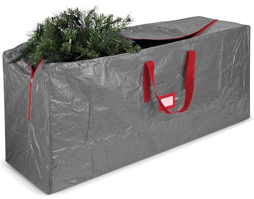 Christmas Tree Storage Bag - Fits 9 Ft Artificial Trees - Plastic, Waterproof - Strong, Durable Handles - Labeling Card Slot - Gray