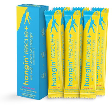 Hangin' Rescue+ Electrolyte Drink Mix | Rehydrate, Reduce Fatigue & Protect Cells with Electrolytes, B6, C, Taurine & L-Cysteine | Caffeine-Free | Travel-Ready | 13.4g Each (6, Original)
