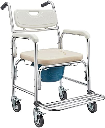 Fauteuil roulant de douche, chaise percée de chevet, chaise roulante de transport, chaise de douche pliante, siège de toilette de chevet, seau amovible, parfait pour les personnes âgées, les patients,