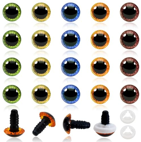 TOAOB 20 Stück Sicherheitsaugen für Häkeltiere 13 mm Glitzer Bunt
