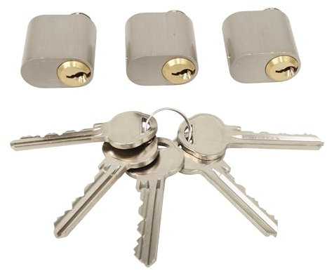 HOME It® Cilindro Ovalado con 7 Pernos y 3 Llaves – Pack de 3 Unidades – Cerradura de Seguridad de Latón niquelado – 32x20x35 mm