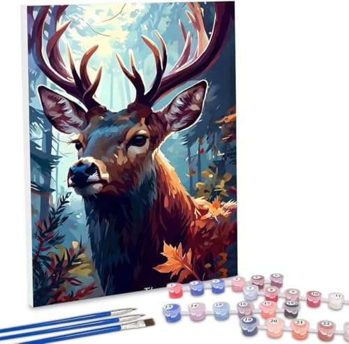 Malen Nach Zahlen Hirsch,100x130cm DIY Malen Nach Zahlen Erwachsene, DIY Kreativ Set für Erwachsene Handgemalt Ölgemälde Kits auf Leinwand Geschenk, Acryl-Malen Nach Zahlen für Wanddeko s-423