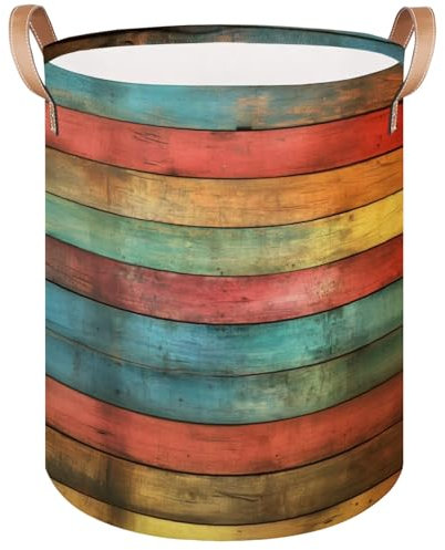 Bunte Vintage-Holz-Aufbewahrungswürfel, groß, faltbar, Wäschekorb, Stoffkorb, Aufbewahrungskorb, Heim-Organizer für Kleidung, Schlafzimmer, Wohnzimmer