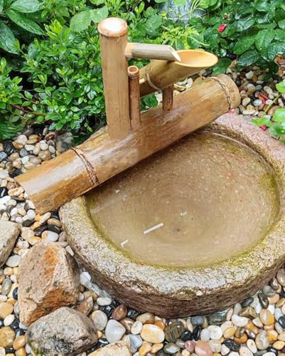 Fontana Da Giardino Giapponese Cascata,Beccuccio Per Fontana All'aperto 100% Fatto A Mano,Adatto Per Tavolo Da Tè, Decorazione Della Scrivania Con Pompa Dell'acqua,Contenitore Non Incluso L35cm