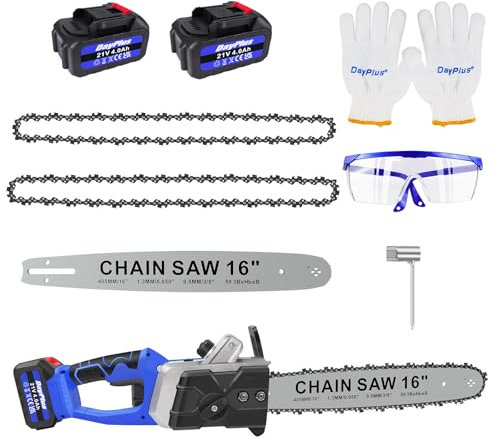 Mini Chainsaw Cordless 16 Inch, Brushless Motor Chainsaw with 4000mAh Battery & 2 Chains, Light Weight Battery Chainsaw Electric, Small Chain Saw with Safety Lock and Strong Motor for Tree Trimming