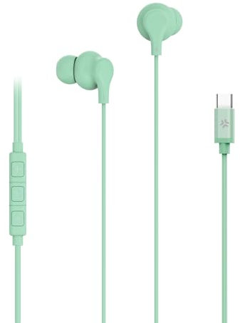 Celly, Écouteurs Intra-Auriculaires avec Fil USB-C, avec Bouton de réponse, contrôle du Volume, Microphone intégré, Couleur Verte
