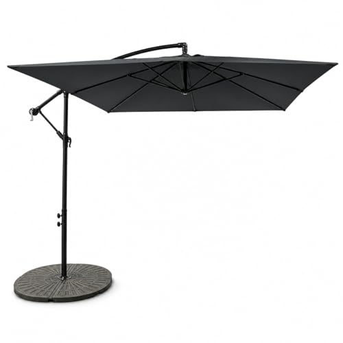 flonatur Sombrilla Lateral Antracita Dubia con Funda – Toldo Resistente al Agua y UV, Inclinable y Giratoria, Estructura de Aluminio y Acero – Ideal para Jardín, Terraza o Patio (Base No Incluida)