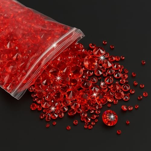 4000 PCS Diamanten Deko Rot,Rote Deko,Glitzernde Kristallsteine in 3 Größen (3mm, 4mm, 6mm),Strasssteine Rot für Rubinhochzeit, Tischdeko, Vasenfüller, Herz-Deko & Basteln