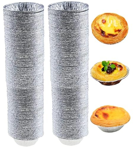 Canjas de pastel de aluminio de 200 piezas de aluminio, mini sartenes de pastel, tarta de hornear desechable, papel de para tartas de huevo para hornear, quiche, tartas de crema brulee, mold