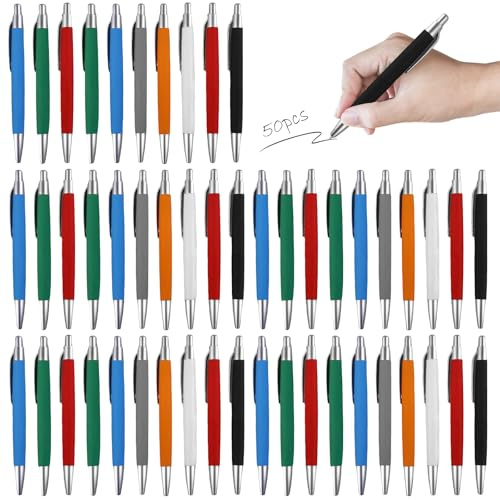 GBKDQQ 50 Stück Ergonomische Kugelschreiber, Rutschfester Kulli 8 Farben Druckkugelschreiber, Großraumine Kuli für Büro und Haushalt Kulis Blauschreibend Gehäuse Bunt